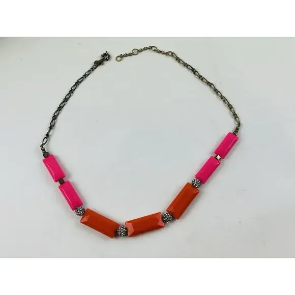J. Crew Pink Orange Pave Crystal Bead Necklace Balls Gemoetric Elongated Y2k 80s - Picture 4 of 15